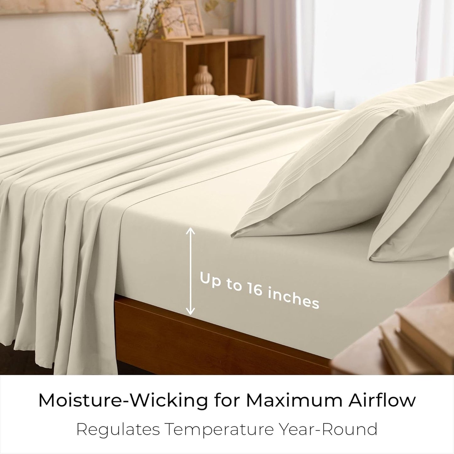 Mellanni King Sheets Set - 4 PC Luxury Bedding Collection - Extra Soft, Cooling, Wrinkle-Resistant (Golden Ivory)