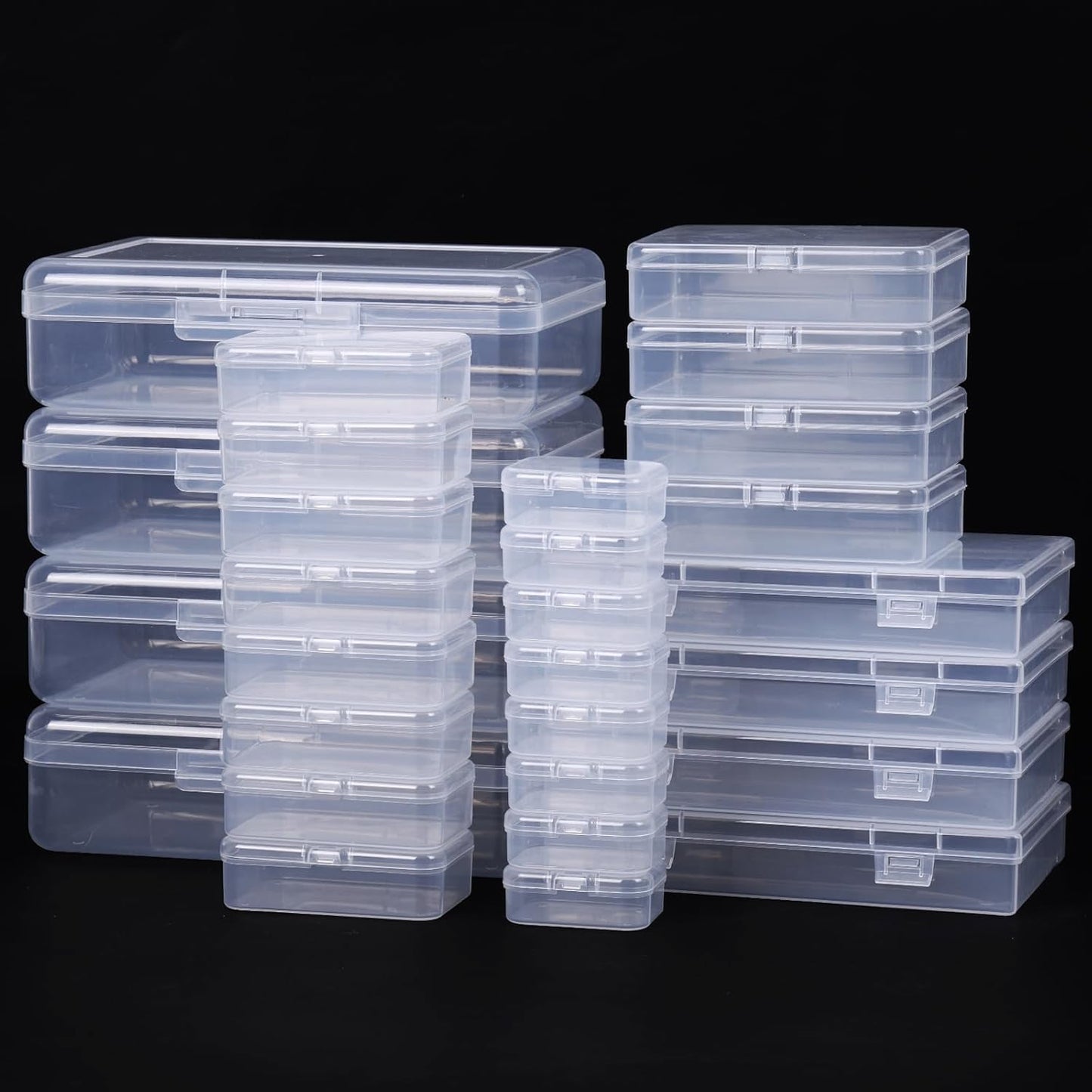 QUEFE Small Storage Containers - 28 Pack Clear Plastic Boxes with Lids for Craft & Jewelry Organization