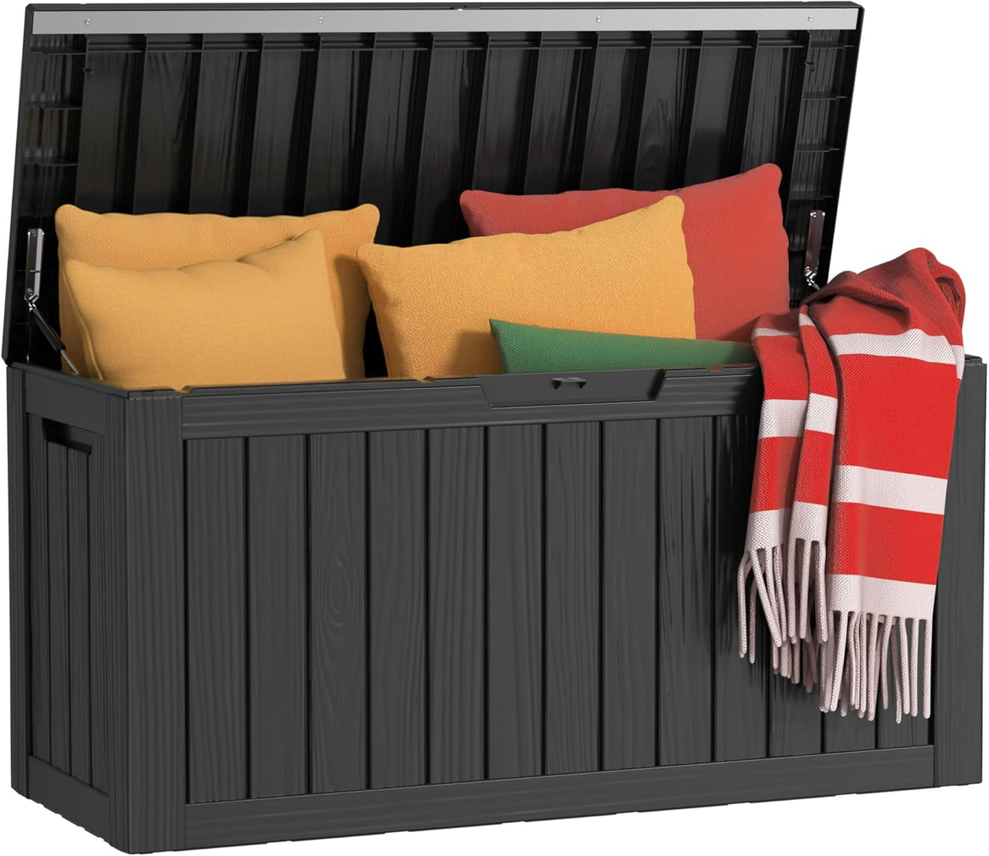 Skiennix 80 Gallon Outdoor Deck Box - Lockable Waterproof Storage for Garden Tools & Cushions | Black
