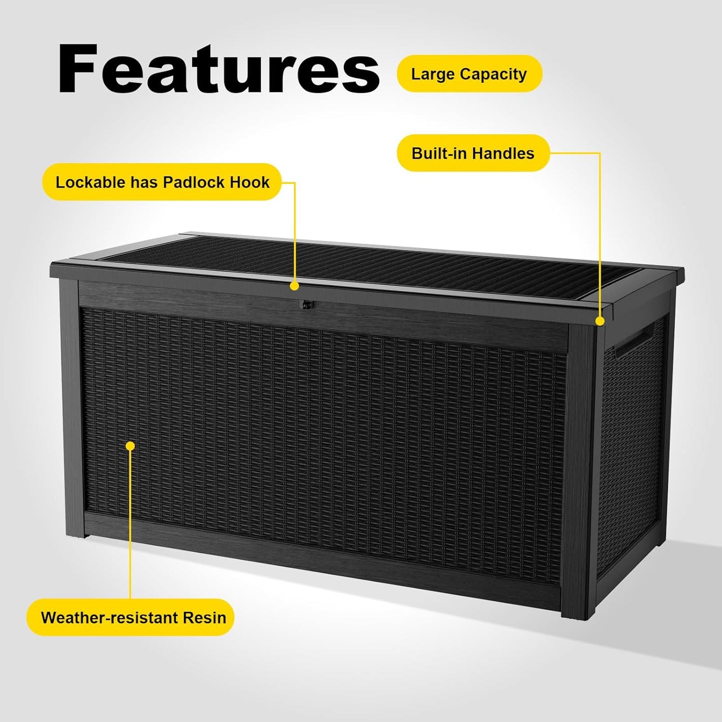 Skiennix 320 Gallon Outdoor Deck Box - Lockable Waterproof Storage for Garden Tools & Cushions | Black