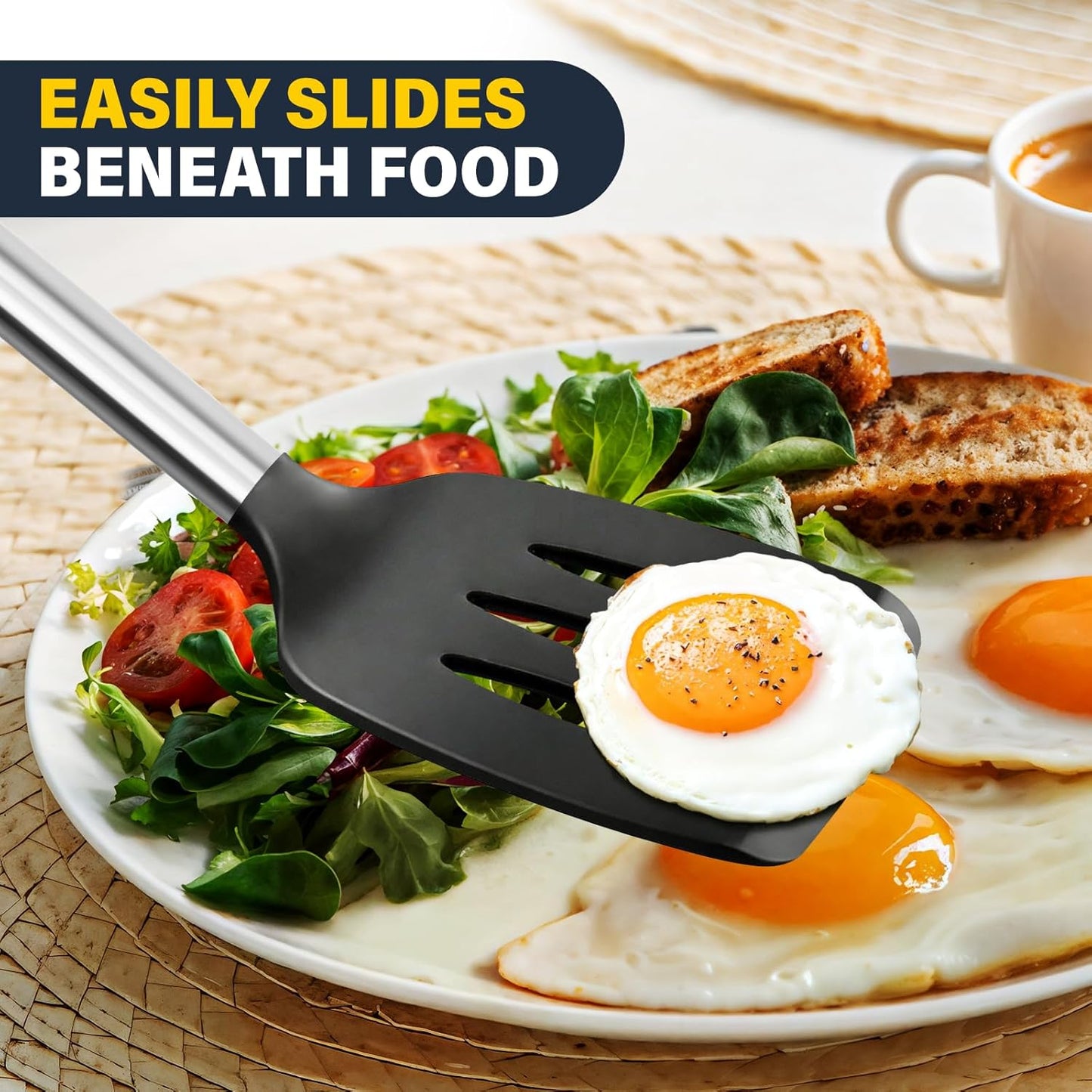 Skiennix Silicone Spatula Set - 2 Pack High Heat Resistant Utensils for Non-Stick Pans | BPA-Free Black