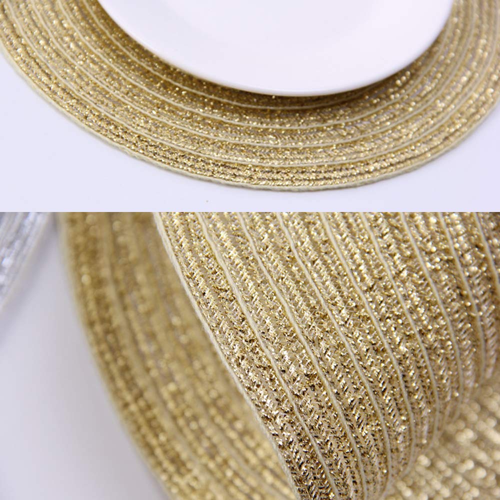 SHACOS Gold Glitter Round Placemats Set of 6 Bling Circle Place Mats Washable Table Mats for Christmas Holiday Party Wedding Shower Table Decor (6, Gold)