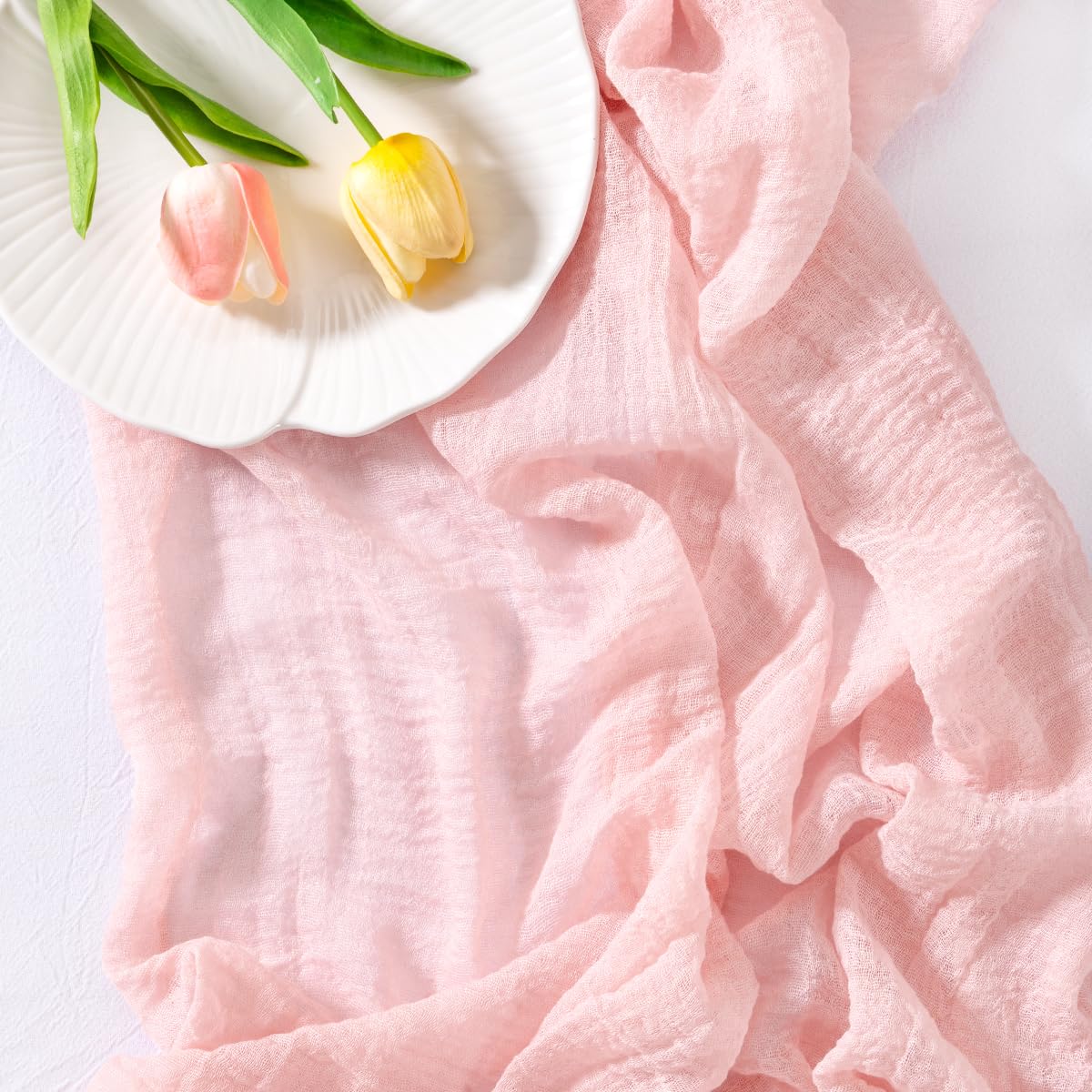 Socomi Pink Gauze Summer Cheesecloth Table Runner Blush 120 Inch Rustic Boho Cheese Cloth Runner for Wedding Party Baby Bridal Shower Centerpiece Decor Holiday Home Decorations
