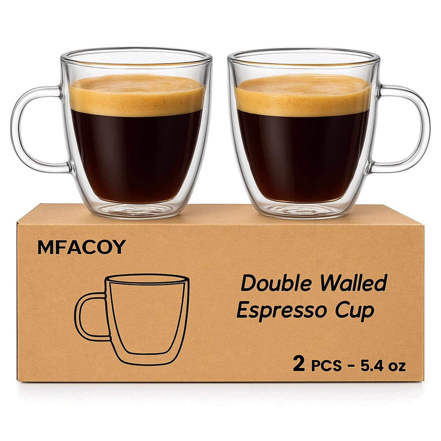 Mfacoy Glass Double Wall Insulated Espresso Cups (Set of 2), 5.4 oz Shots Cup with Handle, Insulated Glasses Mugs, Small Coffee Cups, Shot Glass