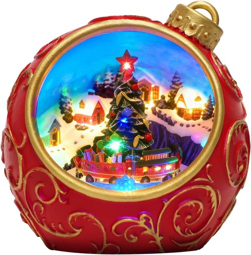 Animated Musical Christmas Village Figurines by [Brand Name] - Rotating Train & Lights | USB-C/Battery Powered, Auto 6H Timer
