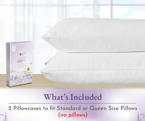 California Design Den Pillow Cases - Set of 2 Standard Size, 1000 Thread Count Soft 100% Cotton - White
