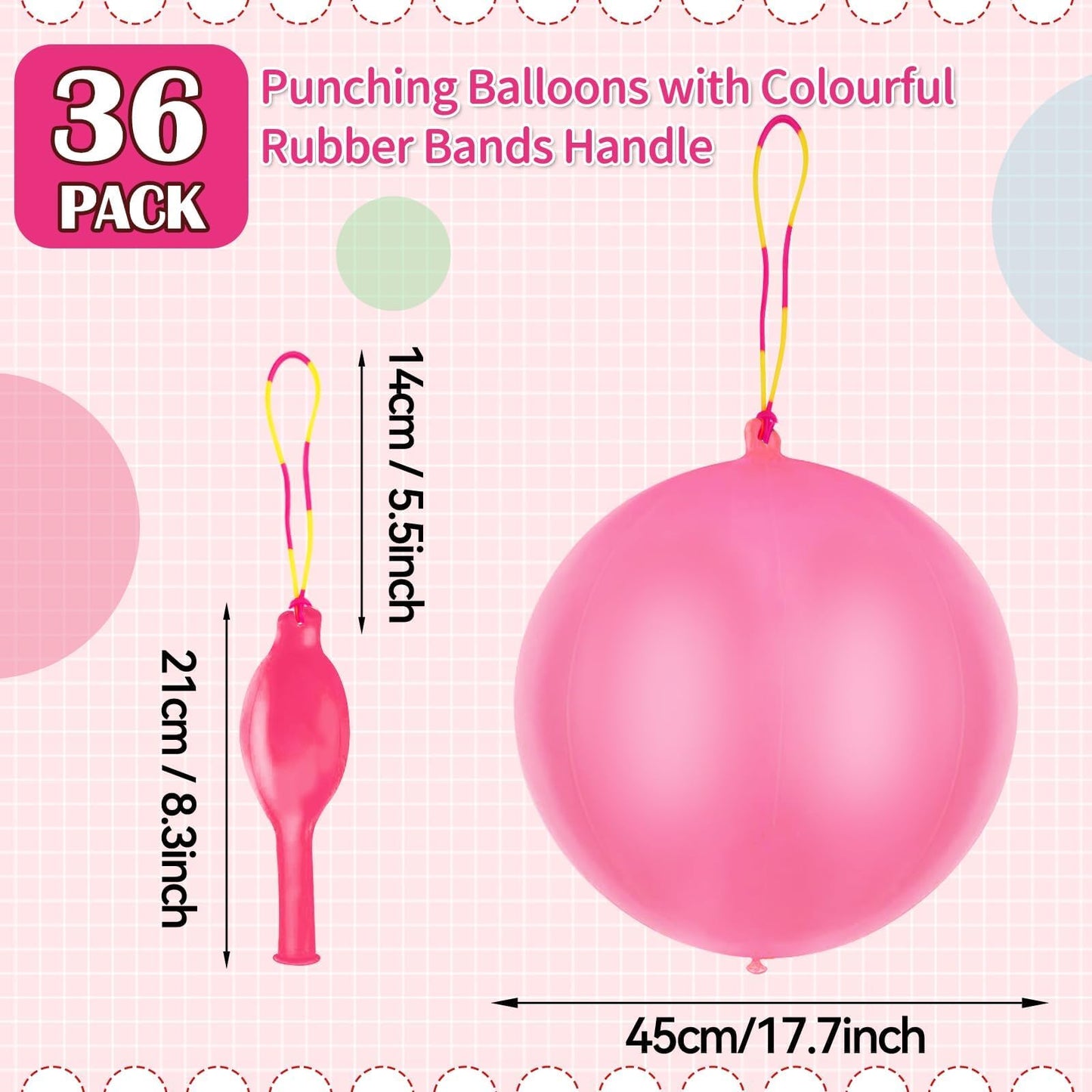 36 Pcs Pink Punch Balloons | with Rubber Band Handle for Easy Grip - Ideal for Kids’ Birthday Party Favors, Classroom & Outdoor Play(Pink)