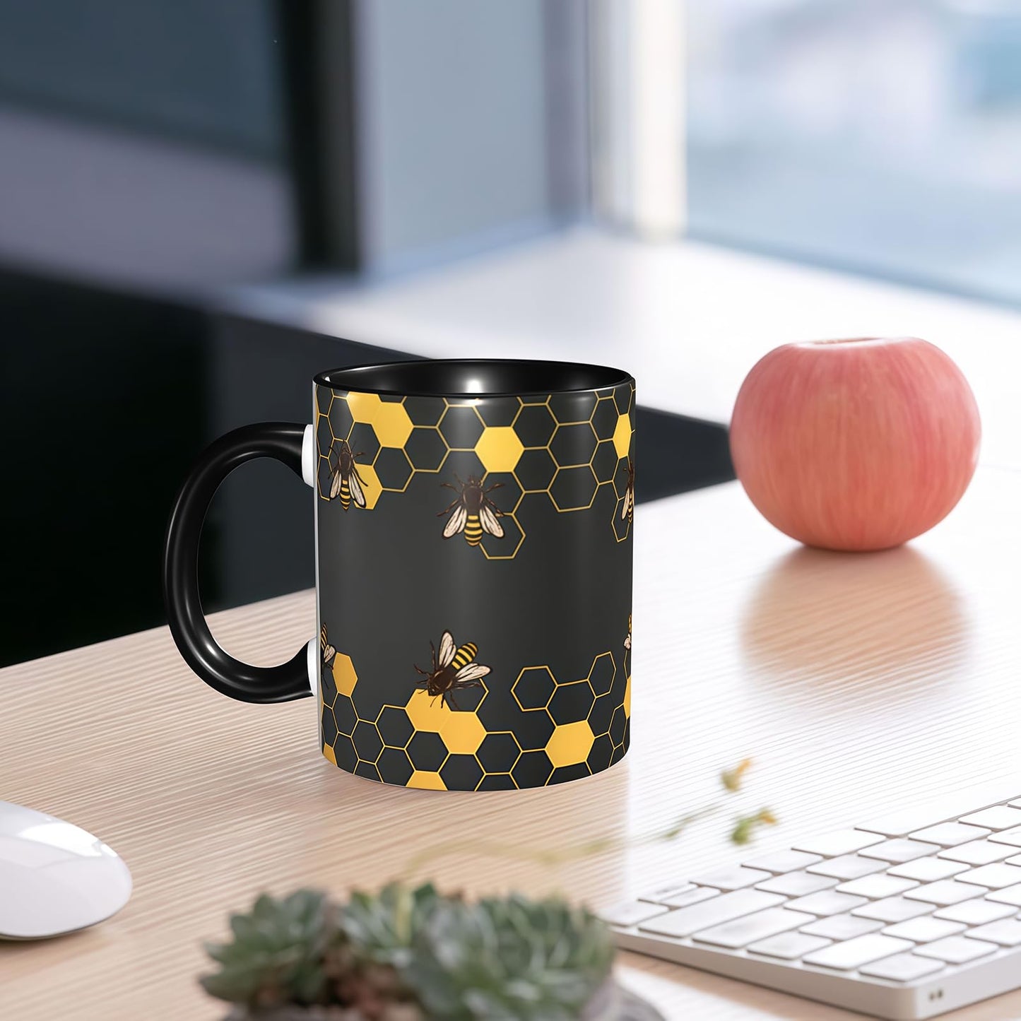 Honeycomb Bee Coffee Mug 11oz - Funny Ceramic Tea Cup for Men Women Office and Home Novelty Mugs Ideal Present Birthday Microwave Safe