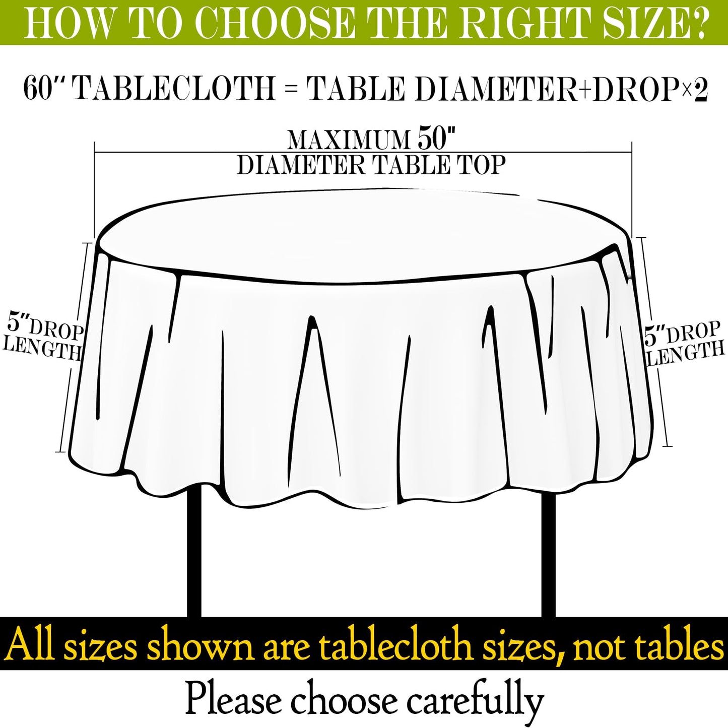 BYDOLL Table Cloth 60 Inch Round Tablecloth Fits Max50 Inch Diameter Table Top,White Polyester Washable Wrinkle-Free Spillproof Tablecloth for Party Patio Cover