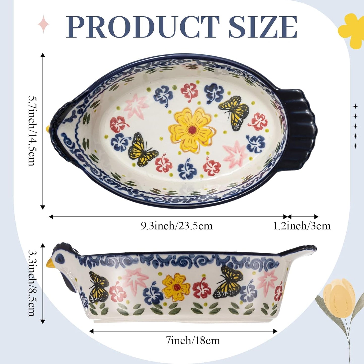 Uiifan 27 oz Ceramic Casserole Dish - Vintage Chicken Shape Bakeware | Oven & Dishwasher Safe