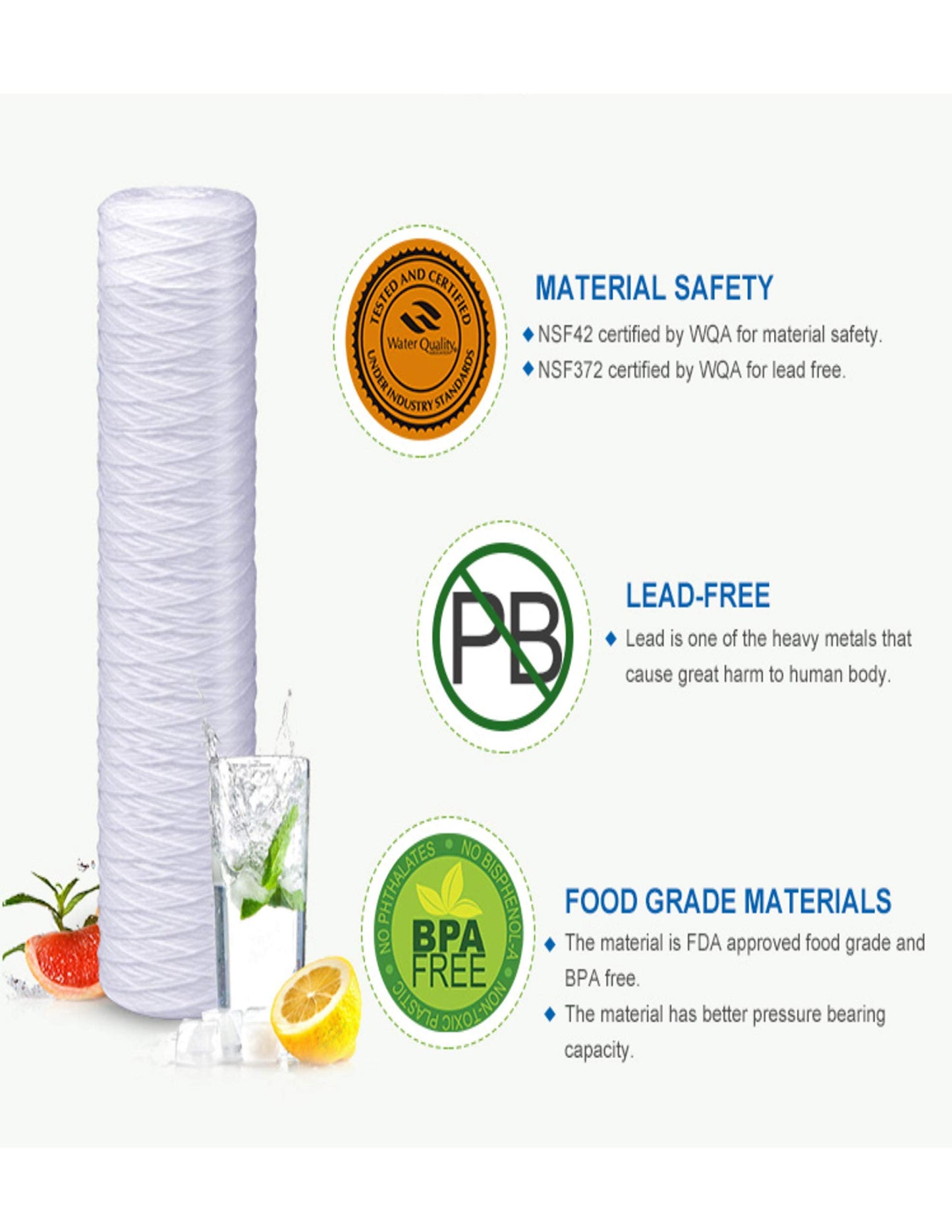CFS – 6 Pack String Wound Sediment Water Filter Cartridges Compatible with WHKF-WHSW Models – Remove Bad Taste & Odor – Whole House Replacement Water Filter Cartridge, 5 Micron - White