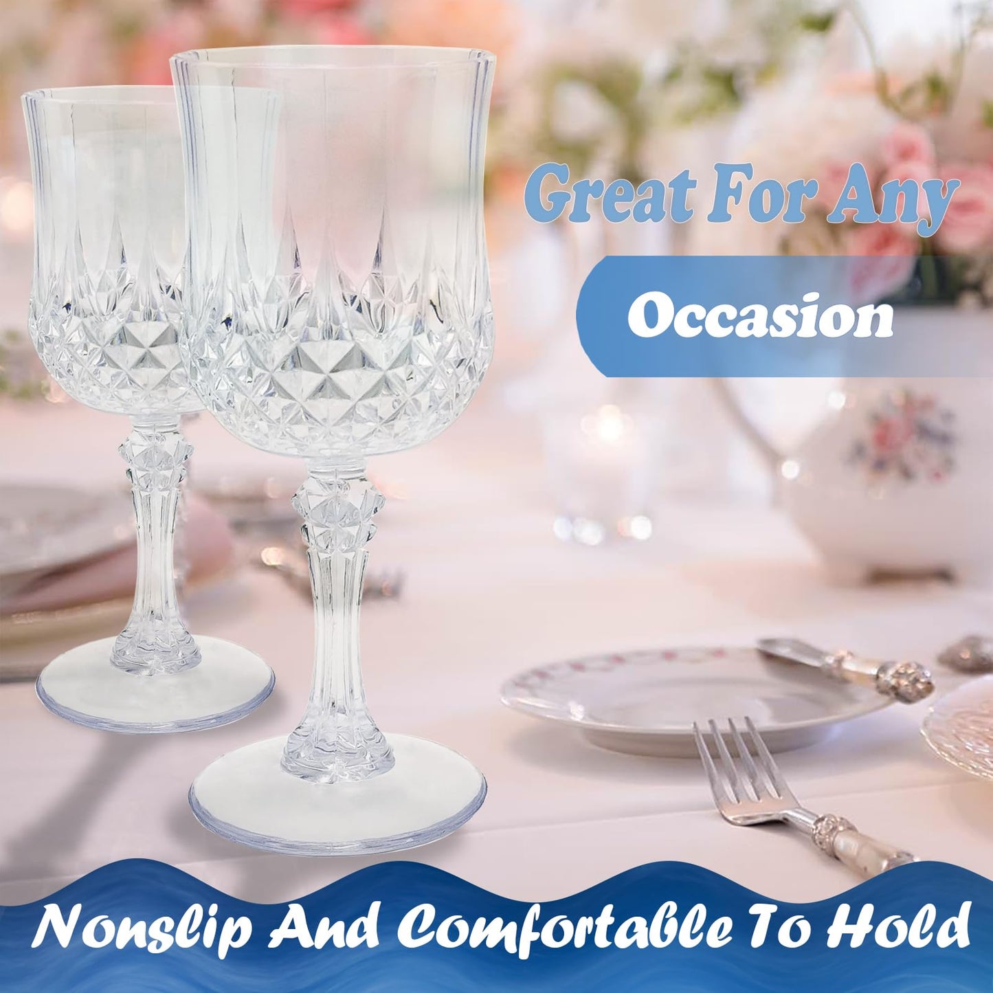 Veiuwa 24 PCS Plastic Wine Glasses Clear,Reusable Plastic Wine Glasses,White Goblet Glass,Durable and Sturdy Cups Can Be Ssed for Various Parties Such as Weddings!