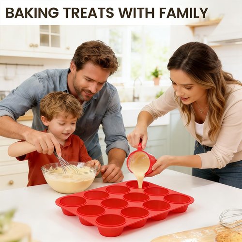 CAKETIME Silicone Muffin Pan 3 Pack Regular 12 Cup Muffin Tin for Baking Banana Muffins Cupcakes Egg Muffins