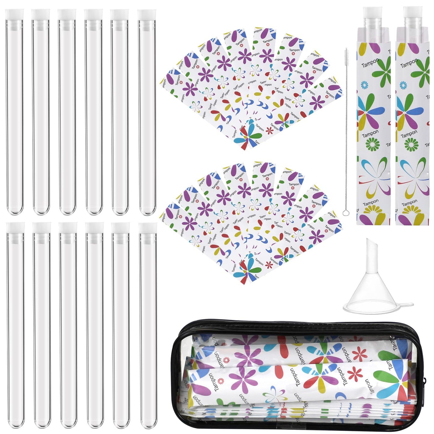 39 Pcs Secret Tampon Flask Set for Women Includes 12 Reusable Plastic Flasks for Girls, 24 Self Adhesive Wrappers, 1 funnel,1 Clear Box, Flask for Cruise Event, Concert, Outdoor Sports (white)