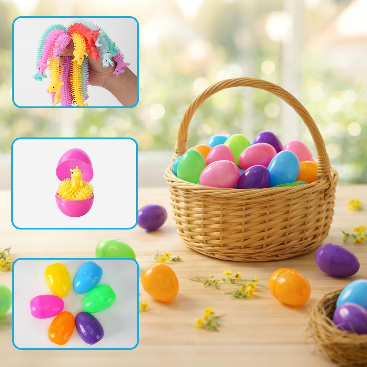 Yunfan 24 Pack Prefilled Easter Eggs with Dinosaur Stretchy Strings Fidget Toys Stress Reliever Sensory Squeeze Toys for Easter Basket Stuffers Egg Hunt Party Favors Birthday Gifts