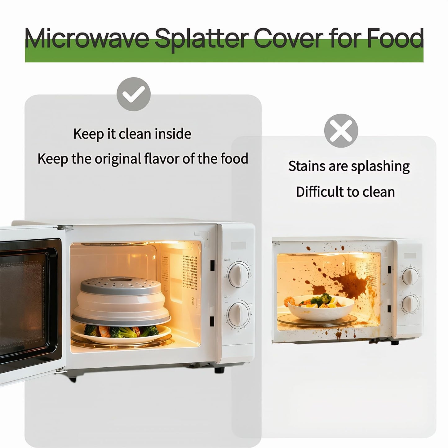 Microwave Splatter Cover for Food, Vented Silicone & Collapsible Splatter Guard Lid,Handle Microwave Plate Covers for Heating Food Bpa-Free Kitchen for Meal Prep, Dishwasher Safe（Grey）