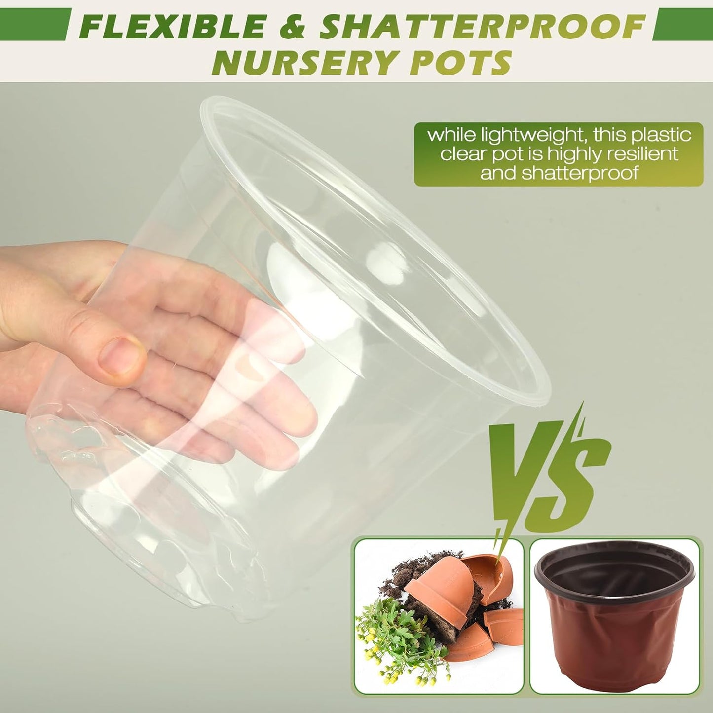 Skiennix Large Clear Nursery Pots - Durable Plastic Plant Pots with Drainage Holes | 4/6/8/10 Inch, 16 Pack