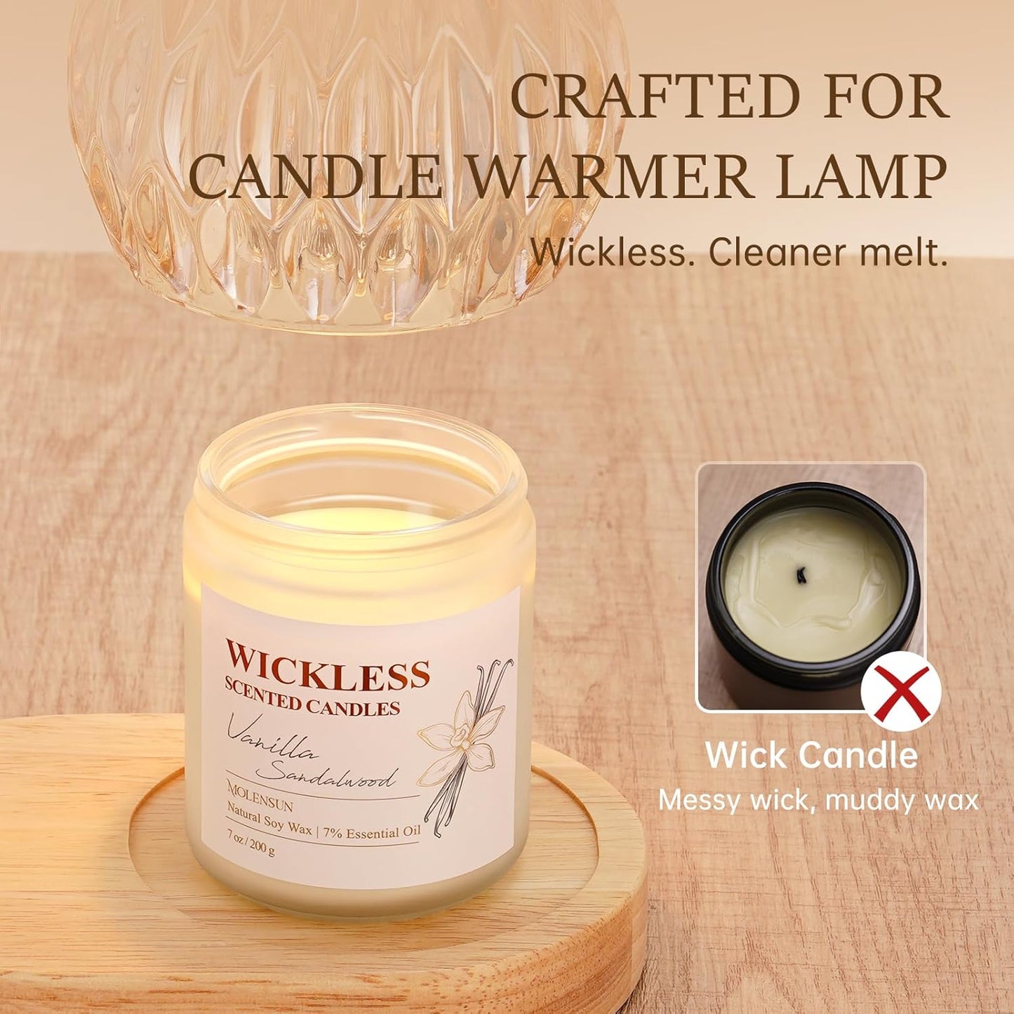 Skiennix Wickless Candle - Vanilla Sandalwood Aroma with 10ml Essential Oil | Flameless Non-Toxic Soy Scented Gift for Home