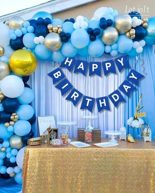 Happy Birthday Banner by Navy Blue - Nautical Theme Garland Decorations | 13-Piece Set for Boys' Parties