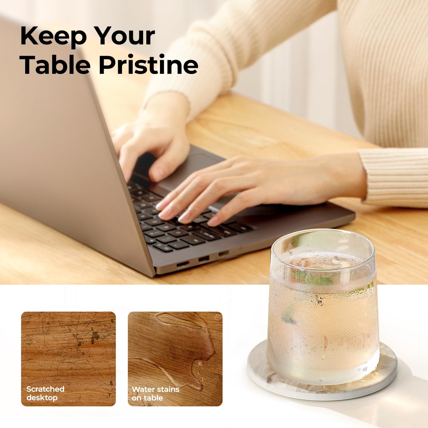 LIFVER Absorbent Coaster Sets of 4, Drink Coasters with Holder, Marble Style Ceramic Drink Coaster for Tabletop Protection, Suitable for Kinds of Cups, Wooden Table, Cool Home Decor, 4 Inches