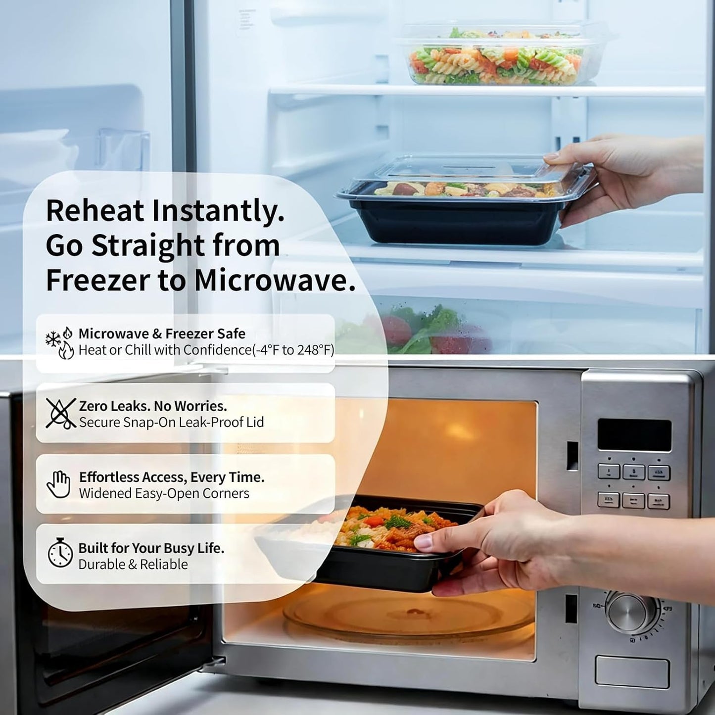 Regine Switzerland Meal Prep Containers - 60 Pack 24 oz Reusable, Leakproof, BPA-Free | Microwave & Dishwasher Safe