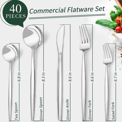 CEKEE 40-Piece Stainless Steel Silverware Set - Flatware Cutlery for 8 | Mirror Polished & Dishwasher Safe
