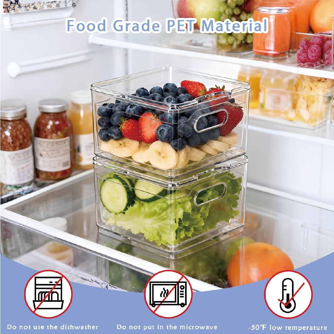 Skiennix Transparent PET Fruit Draining Colander - Versatile Food Storage Box | 2 Square Containers
