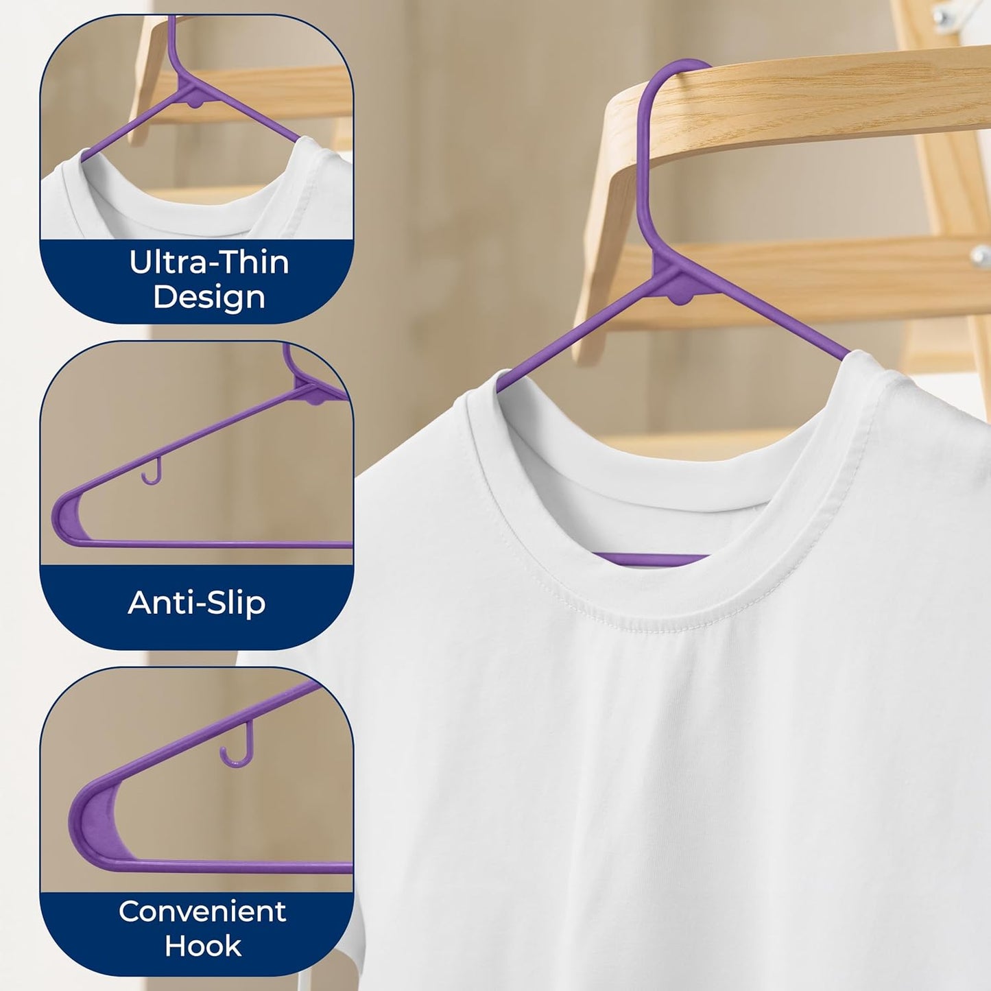 SereneLife Premium Plastic Hangers - Lightweight, Durable Space-Saving Organizers for Clothes | 10 Pack in Purple