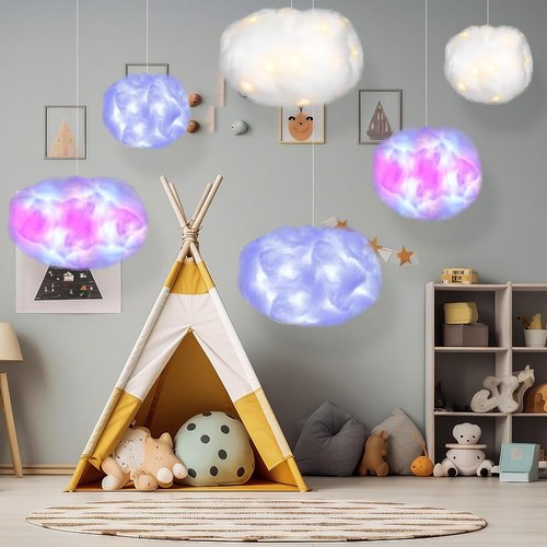 Halloscume Cotton Fake Cloud Stuffing - 28.16 Ounce Fluffy Fiber Filling with LED Strings for Crafts & Decor
