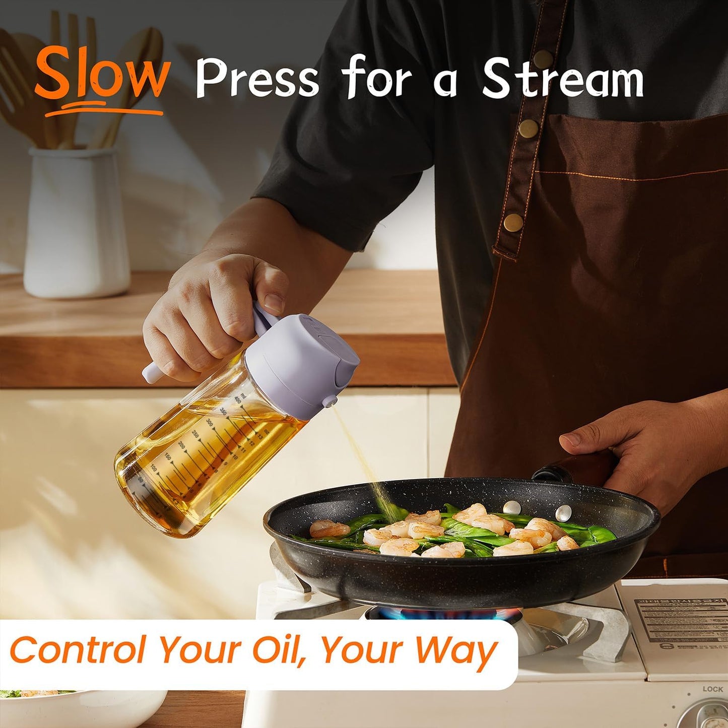 TrendPlain 16oz Glass Olive Oil Sprayer - 2-in-1 Dispenser for Cooking, Air Fryer & BBQ - Periwinkle