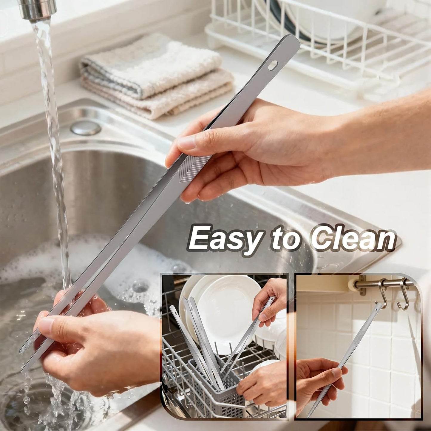 Vaincre Kitchen Tongs - 12" Stainless Steel Cooking Tweezers with Precision Serrated Tips | Perfect for Chefs & Culinary Use