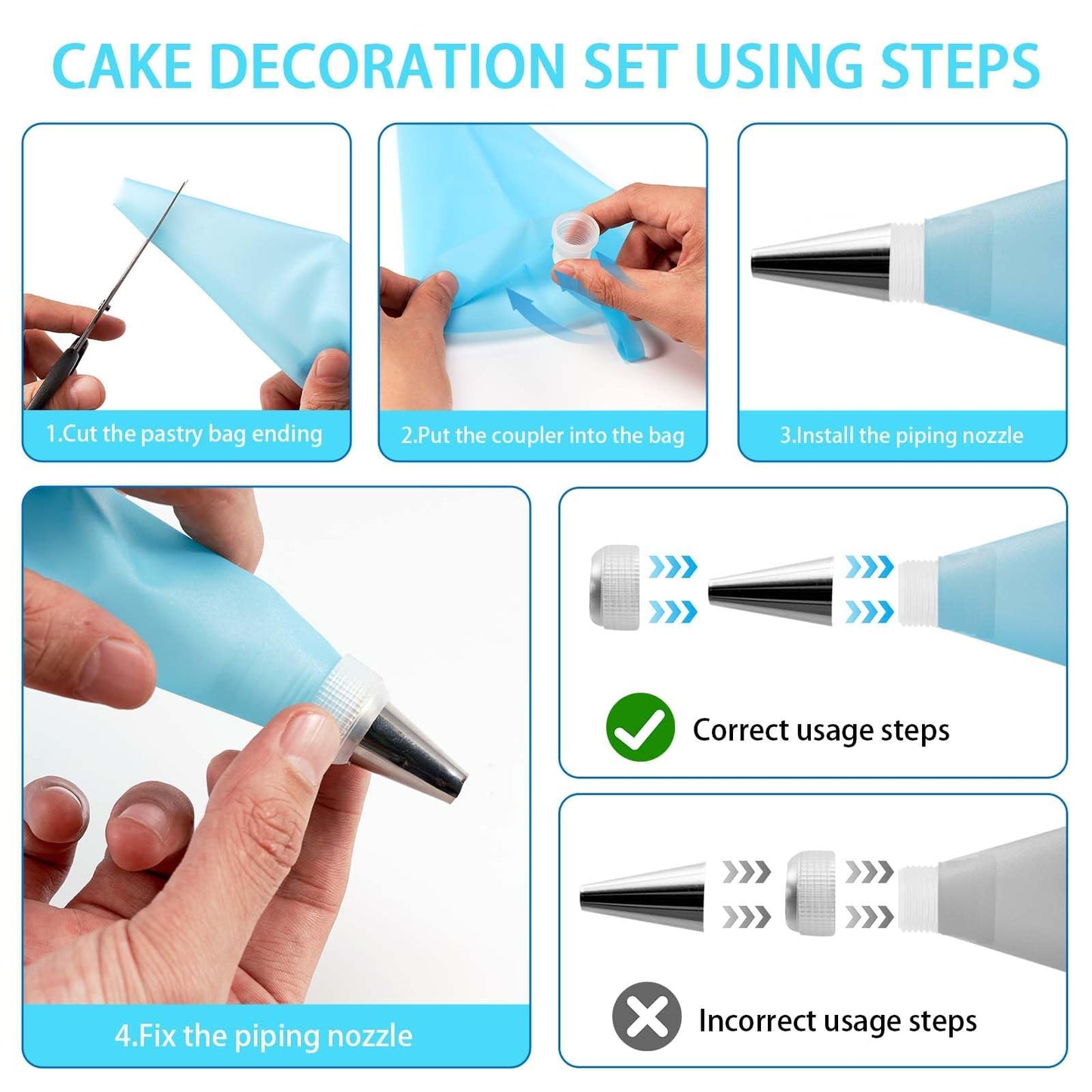 Piping Bags and Tips Set, Reusable Cake Decorating Kit with 24 Stainless Steel Icing Tips,2 Reusable Silicone Piping Bags,2 Couplers,3 Scrapers, Bag Ties & Brush for Baking, Cookie Icing and Cupcakes