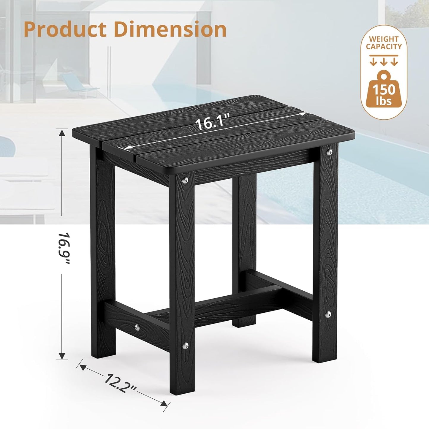 LUE BONA Outdoor Side Table - Weather Resistant HDPS Adirondack Design | Black, Easy Maintenance for Patio & Pool