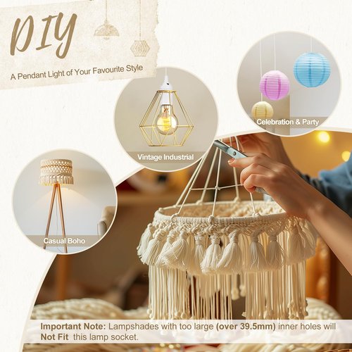 DiCUNO Hanging Lantern Extension Cord Cable, E26 Pendant Light Socket On Off Inline Cord Switch Control Lamp, Switch Close to Polarized Plug, 13 Feet, White, 1-Pack