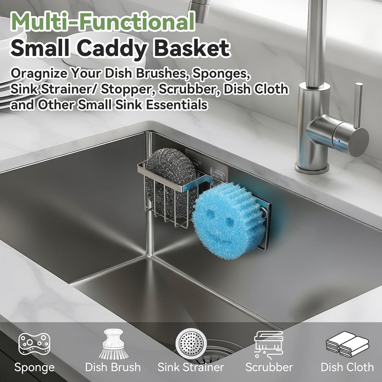 Scrub Daddy Sponge Holder - Rust-Proof Kitchen Sink Organizer with Suction Cups & Hooks | Space-Saving Design