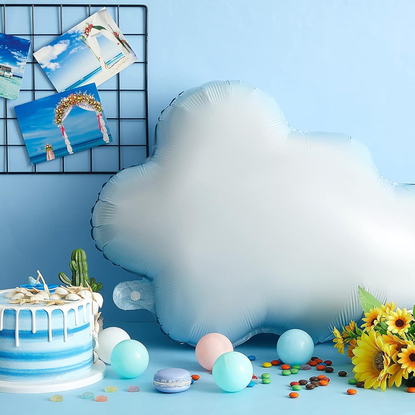 Sumind 6 Pcs White Cloud Balloons - 28 Inch Cute Foil Decorations for Birthday & Baby Shower Parties (Light Blue)