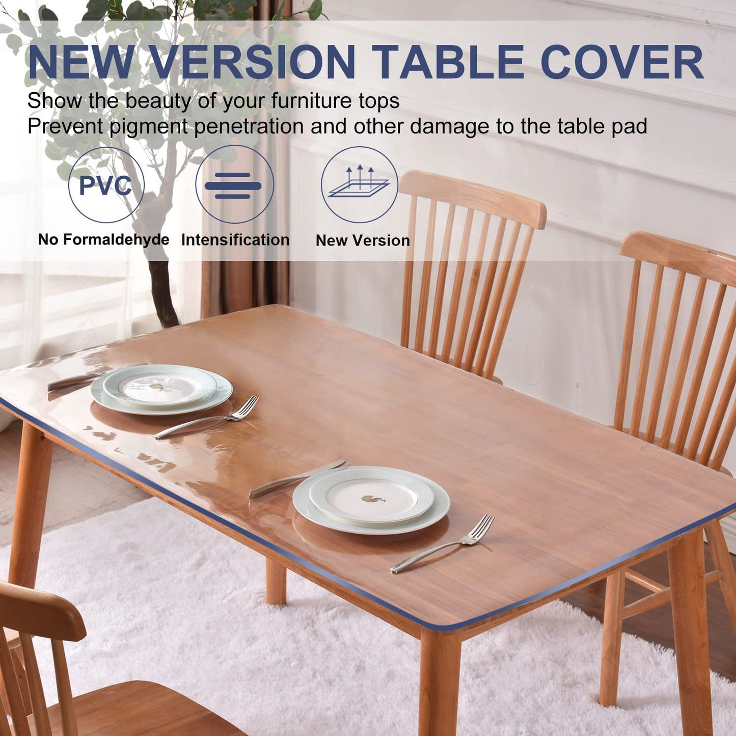 1.5mm PVC Clear Table Cover Protector 24x36 Inch Desk Blotter Cover Protector Rectangular Vinyl Desk Pad Plastic Table Cover for Dresser Night Stand Computer Writing Desk Dining Room Tabletop Non-slip