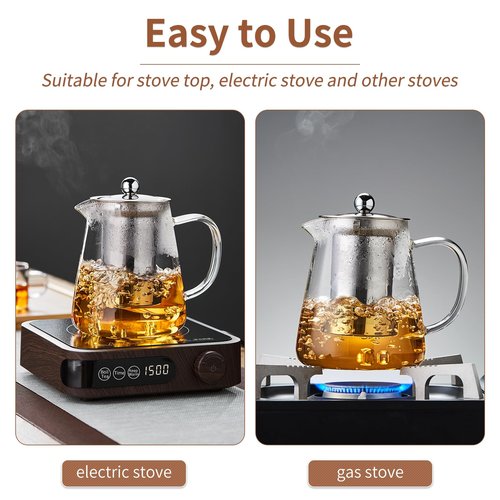 Glass Tea Pot 950ML, Borosilicate Glass Tea Kettle with Detachable Stainless Steel Infuser, Clear Teapot for Loose Leaf Tea, Blooming Tea, Tea bags 32oz