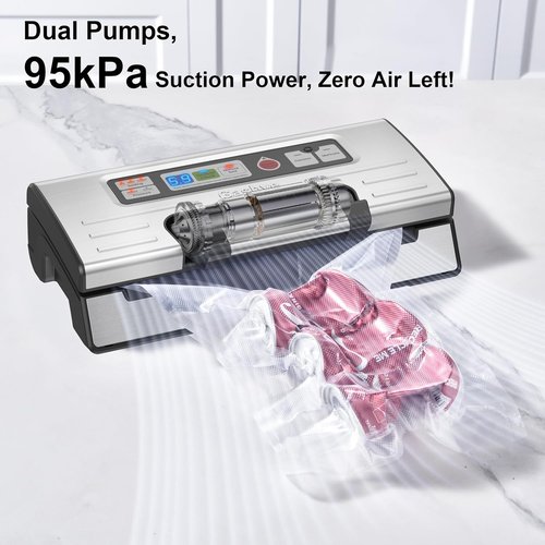 Gasbye Vacuum Sealer Machine - 95kPa Precision with Double Heat Seal & Easy-Lock Handle | Silver