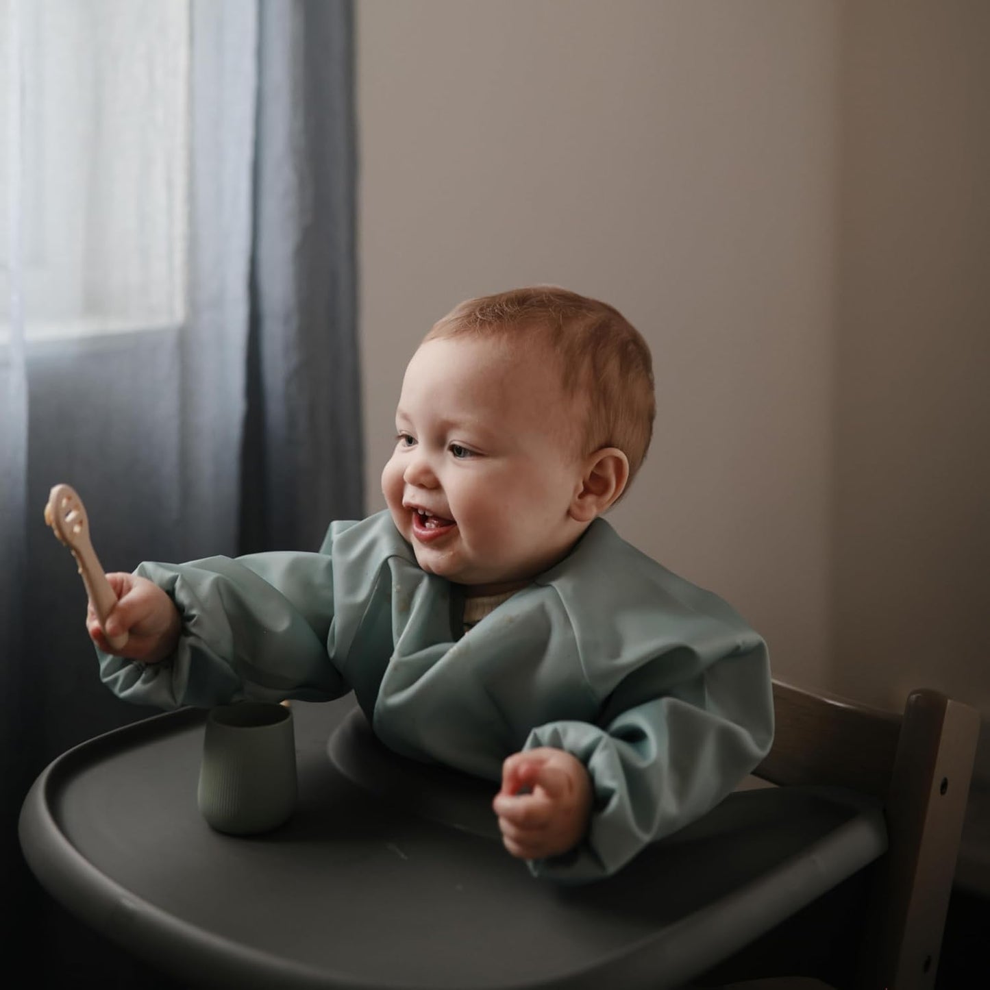 Mushie Silicone Baby Feeding Spoons - Soft, Safe & Durable | 2 Pack in Cambridge Blue & Shifting Sand