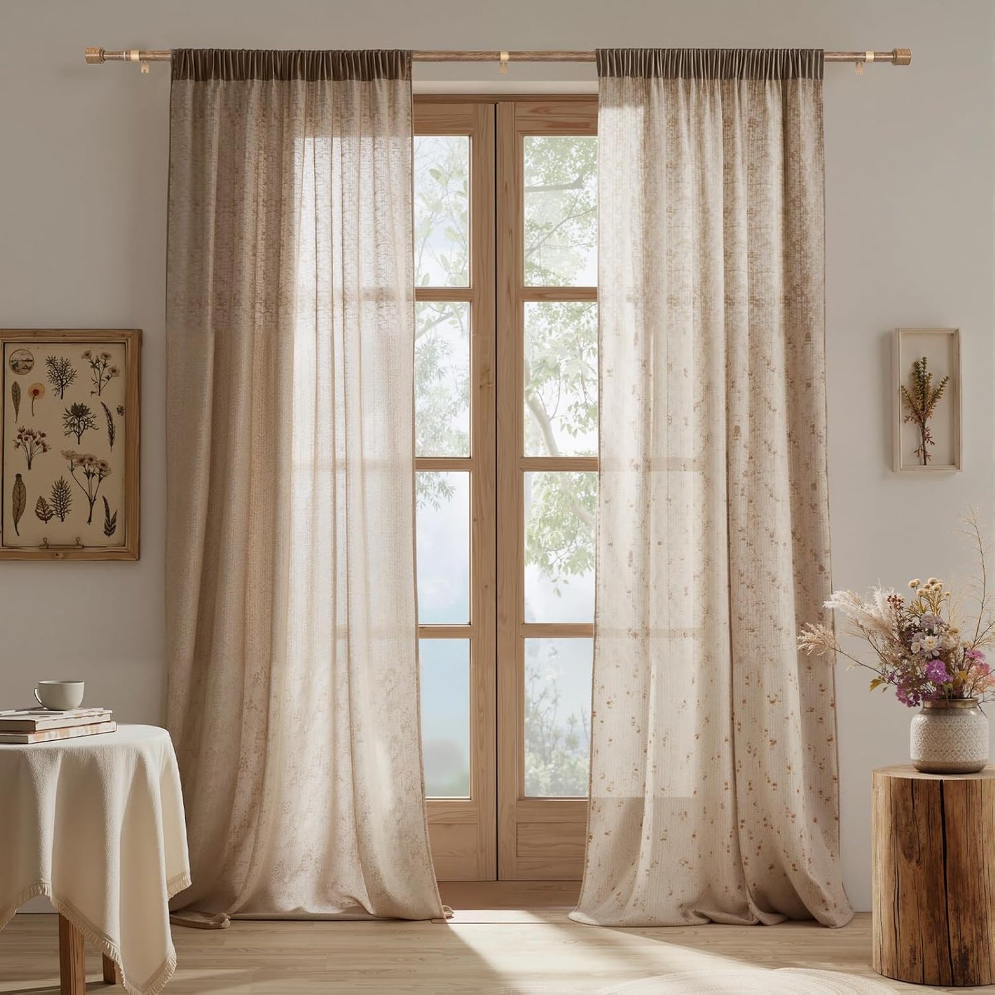 Skiennix 1” Diameter Adjustable Curtain Rods - Heavy Duty Matte Wood Grain | 30-90 Inch, 2 Pack