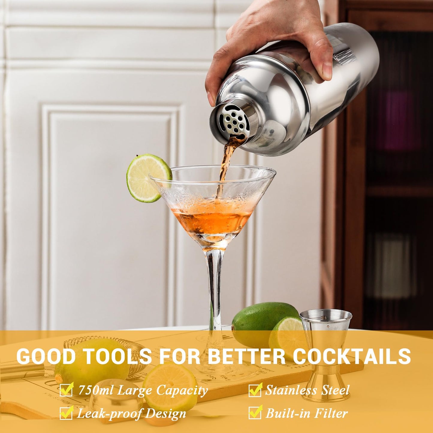 Bartender Kit Cocktail Shaker Set, Stainless Steel Cocktail Kit with 12 Piece Bar Accessories, 25oz Shaker Bar Set Drink Mixer Set with Stand Jigger Strainer Spoon Muddler for Cocktails (Silver)
