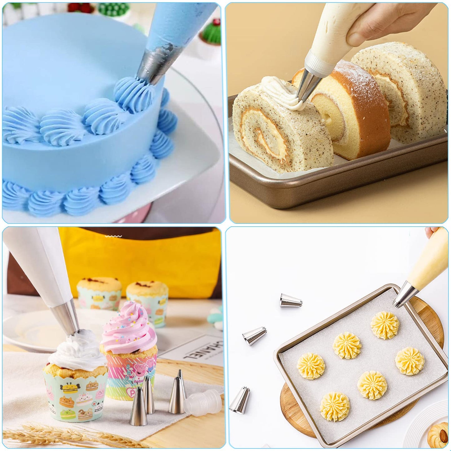 Piping Bags and Tips Set - 100 12Inch Disposable Pastry Piping Bags for Royal Icing with 7 Frosting Tips, 10 Icing Bags Ties, 2 Scriber Needle - Tipless Piping Bags Kit for Cookies & Cake Decorating