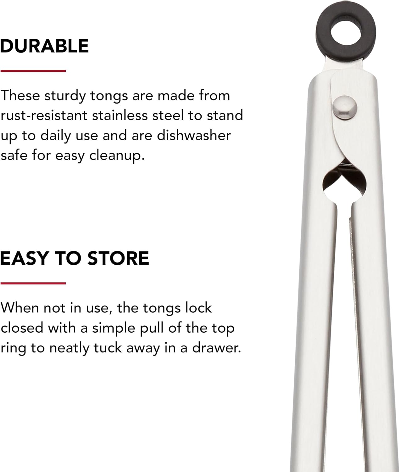 KitchenAid Stainless Steel Tongs Set - Durable Scalloped Edges | Easy Lock, Dishwasher Safe, 7" & 9" Silver