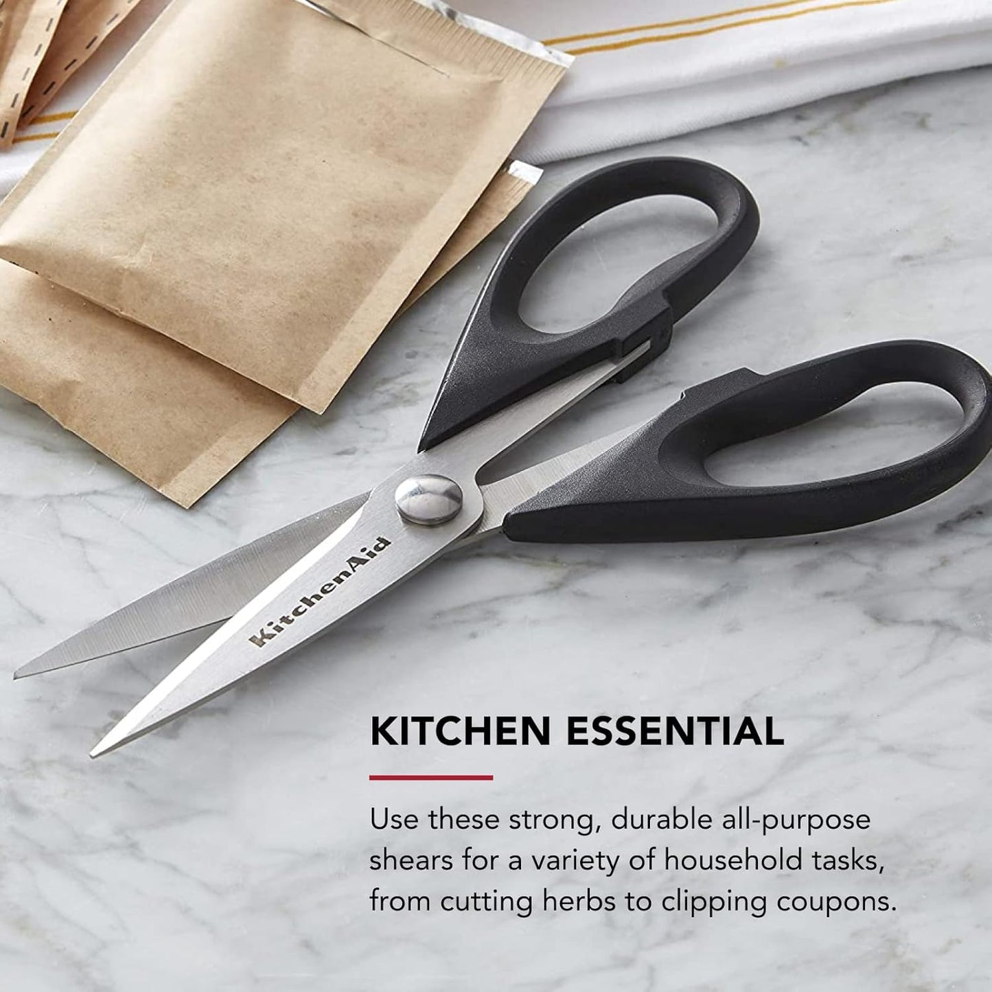 KitchenAid Kitchen Shears - Durable Stainless Steel Scissors with Soft Grip Handle, 8.72 Inch, Black