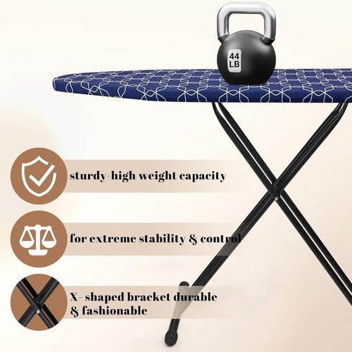 Classic Ironing Board - Extra Wide Heavy-Duty Padded Surface | Compact 43 x 13 Size in Blue Geometry