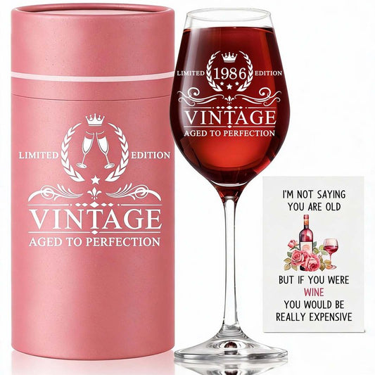 40th Birthday Gifts for Women, 1986 Vintage 18 oz Stemmed Wine Glass, Back in 1986 Old Time Information, 40th Brithday Gifts for Her, 40 Year Old Birthday Decorations for Women, Gift for Female 40s