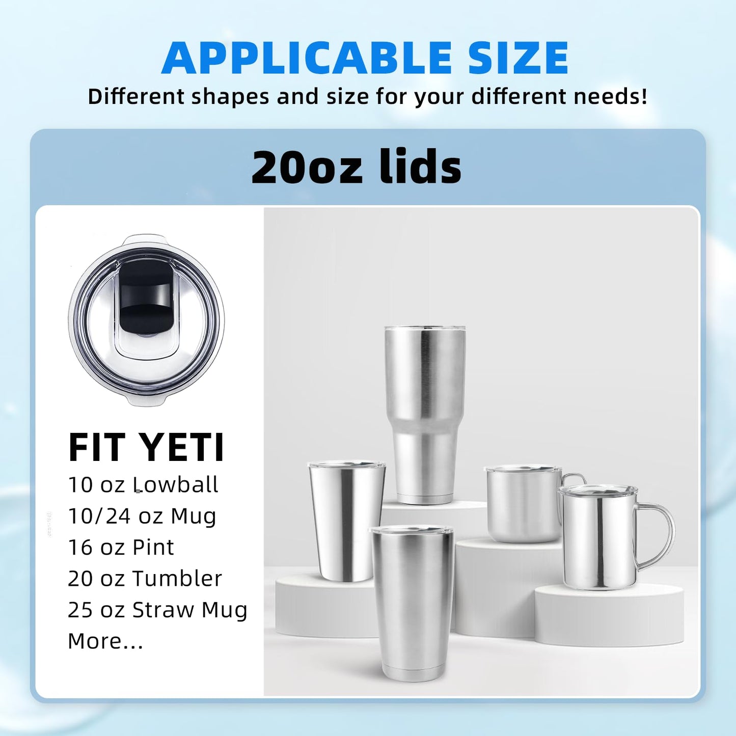 3 Pack 20 oz Tumbler Lid for Yeti Lids，Magnetic Slider Replacement Lids Compatible with YETI 20 oz Tumbler, 10/24 oz Mug and 10 oz Lowball，Spill Proof Cup Lids Covers，BPA Free