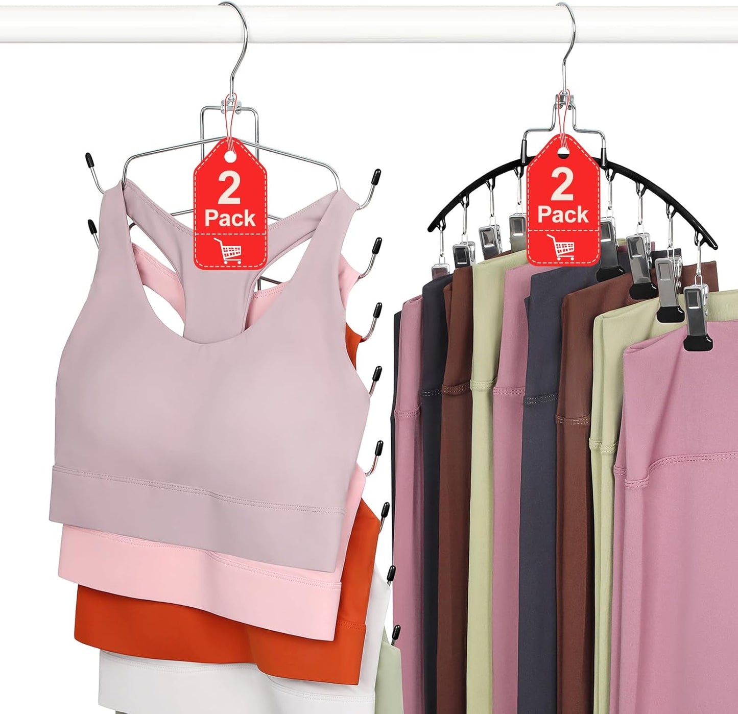 TOPIA HANGER 4-Pack Gym Clothes Organizer - Space-Saving Tank Top & Leggings Hangers | Black