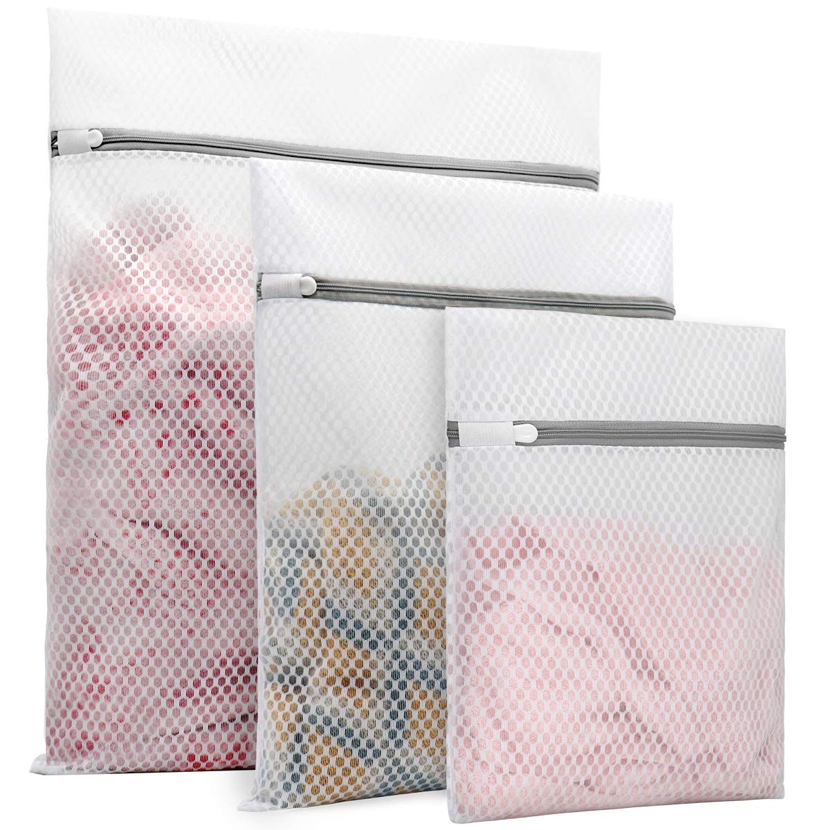 Muchfun 3Pcs Durable Honeycomb Mesh Laundry Bags for Delicates (1Large, 1Medium, 1Small)